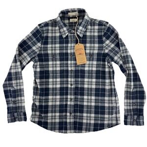 Faherty The Legend Flannel Shirt Womens Medium Soft Blue Plaid $178